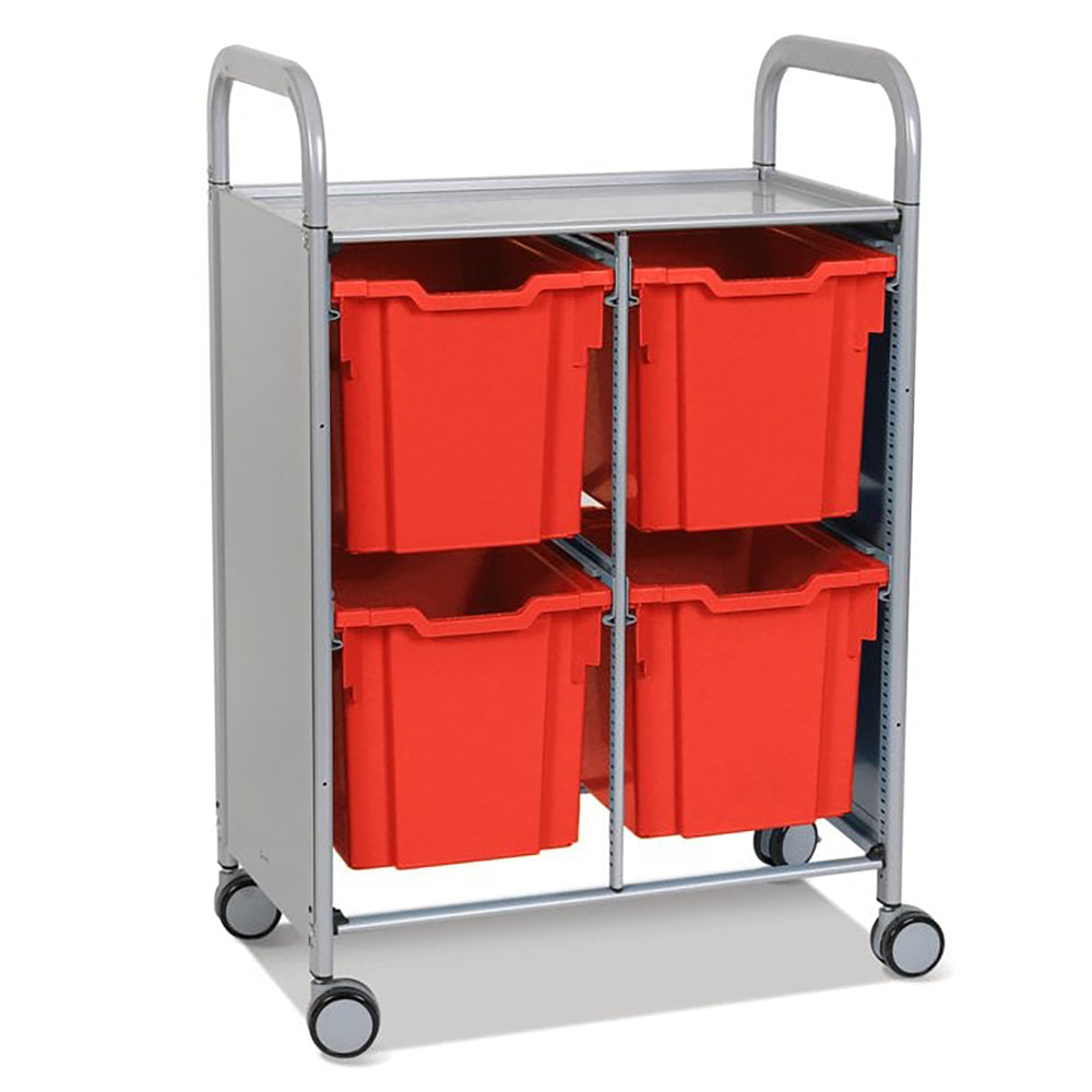 Callero Plus Double Column Silver Trolley with 4 Jumbo Trays-Gratnells-Flame Red-GRSSET21440909-Plastic Box Shop