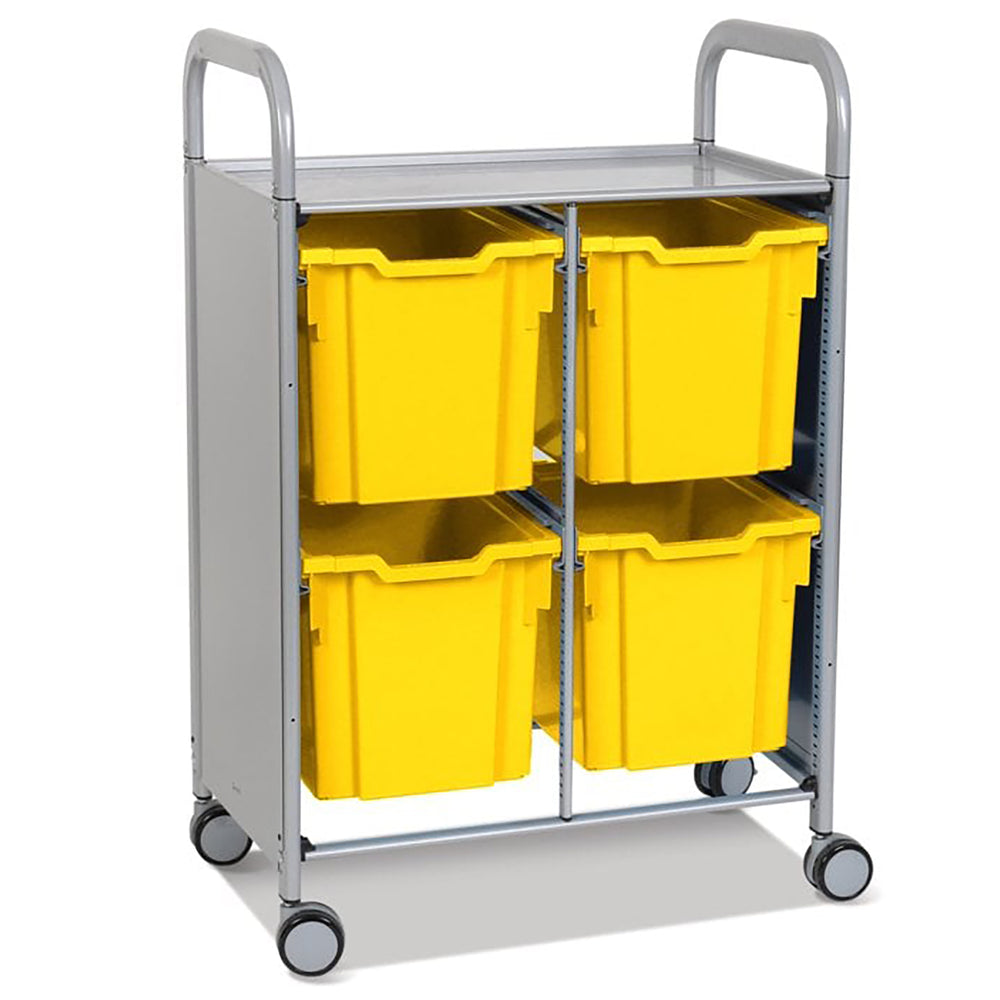 Callero Plus Double Column Silver Trolley with 4 Jumbo Trays-Gratnells-Sunshine Yellow-GRSSET21440202-Plastic Box Shop