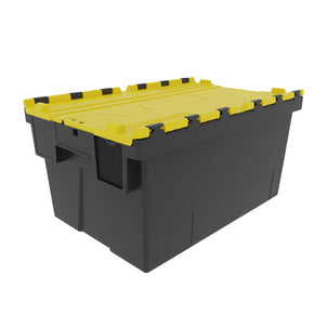 Pallet of 85 x 56 Litre Attached Lid ALC Containers (310mm high)-LH-Black and Yellow Lid-LH310P85RY-Plastic Box Shop