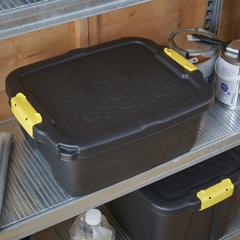 Pack of 5 x 24L Heavy Duty Storage Trunk Black/Yellow-Strata-Plastic Box Shop