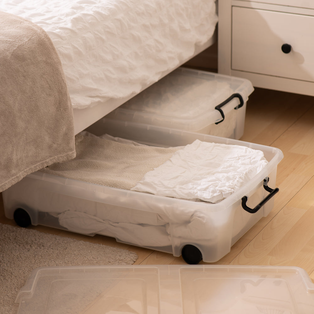 Pack of 4 x 35L Storemaster Underbed Storage Boxes with Lid & Wheels-Strata-Plastic Box Shop