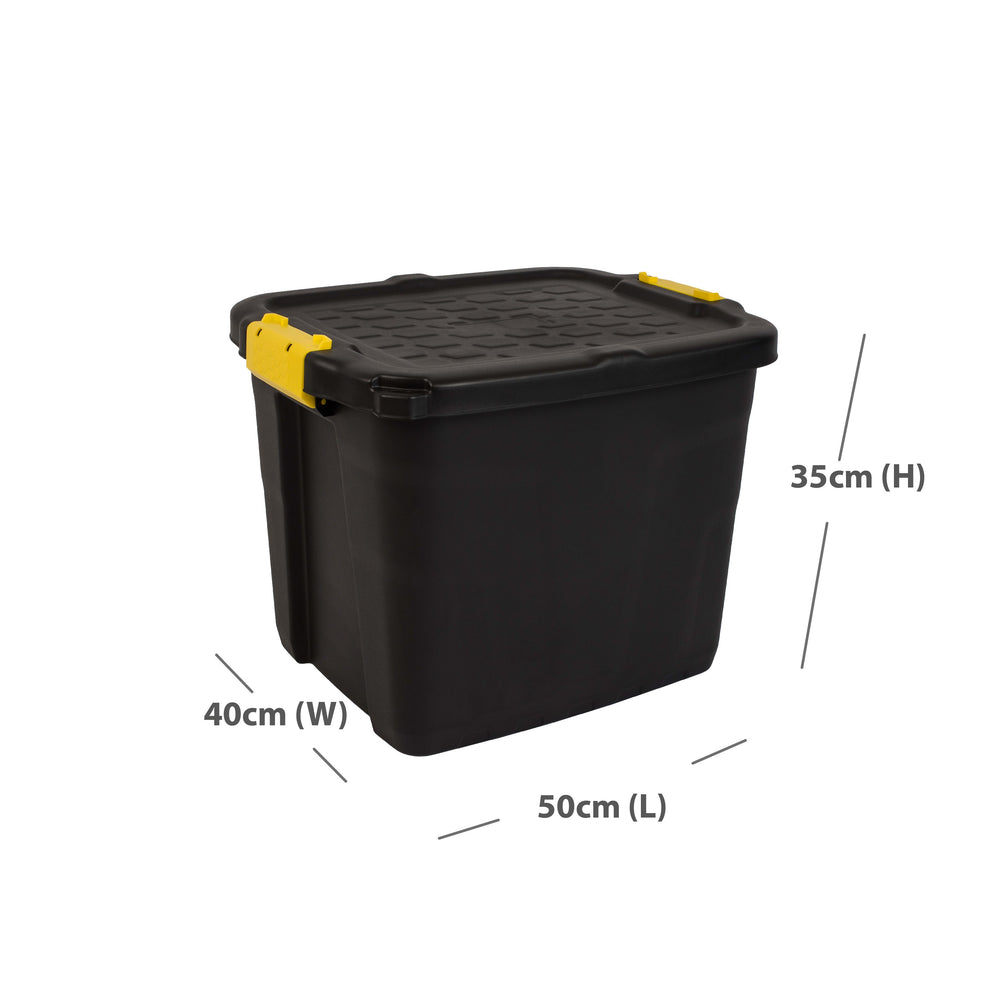 Pack of 4 x 42L Heavy Duty Storage Trunk Black/Yellow-Strata-Plastic Box Shop