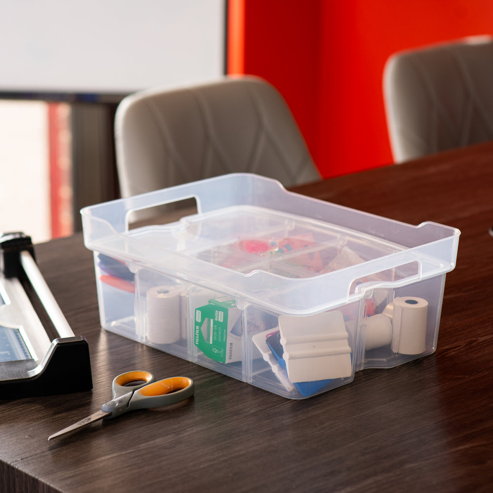 Medium Organise Me Plastic Compartment Box - Clear-Strata-Plastic Box Shop