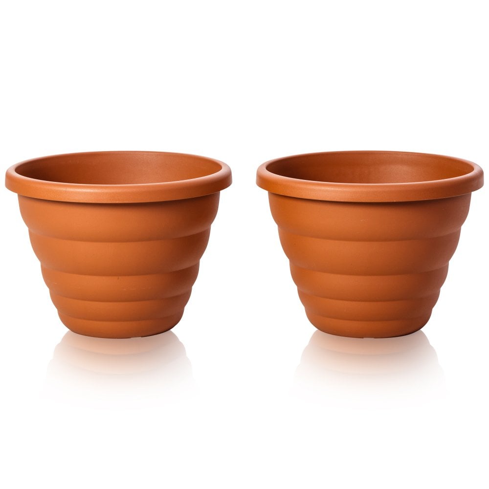 Pack of 2 x Beehive 32cm Round Upcycled Plant Pots-Wham-Terracotta-WM32BHPP2T-Plastic Box Shop